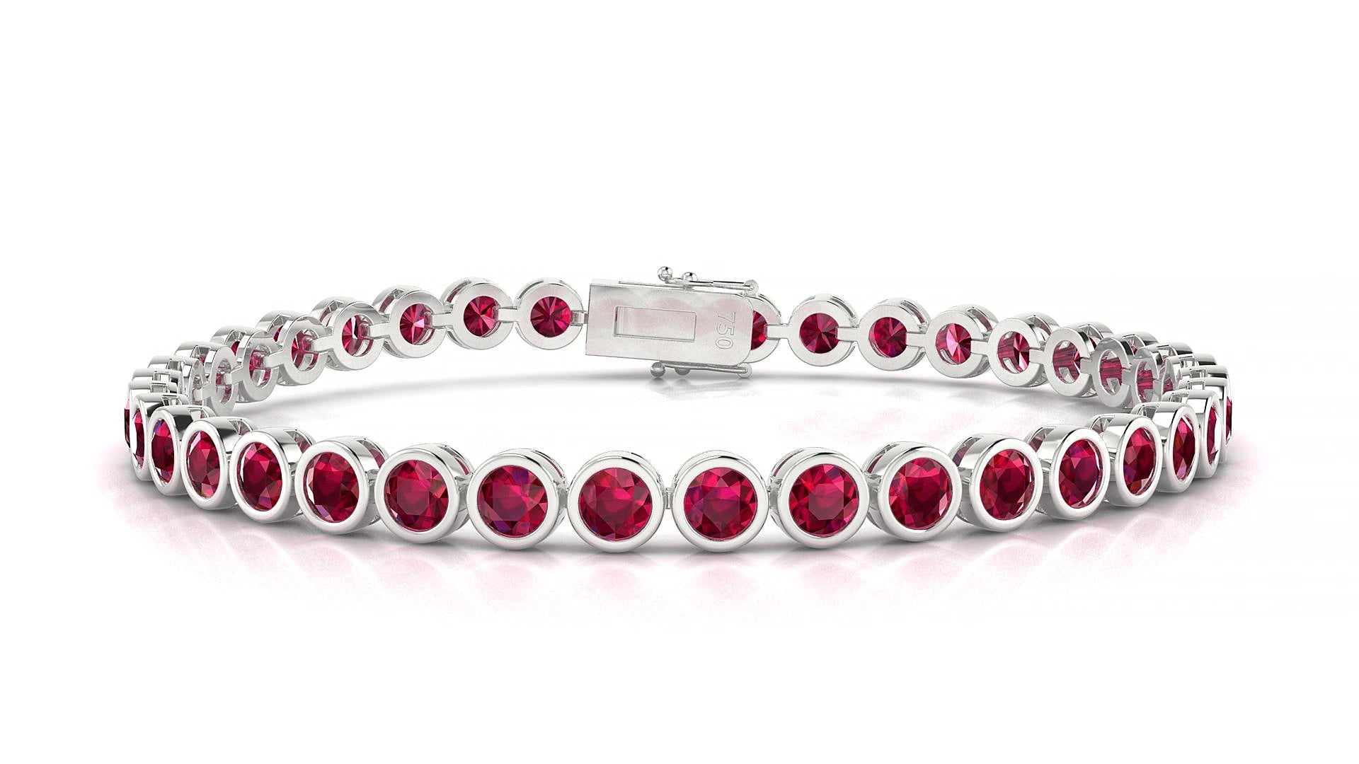Avila | 18k White Gold 3.4 mm Round Natural Ruby 15 cm Tennis Bracelet