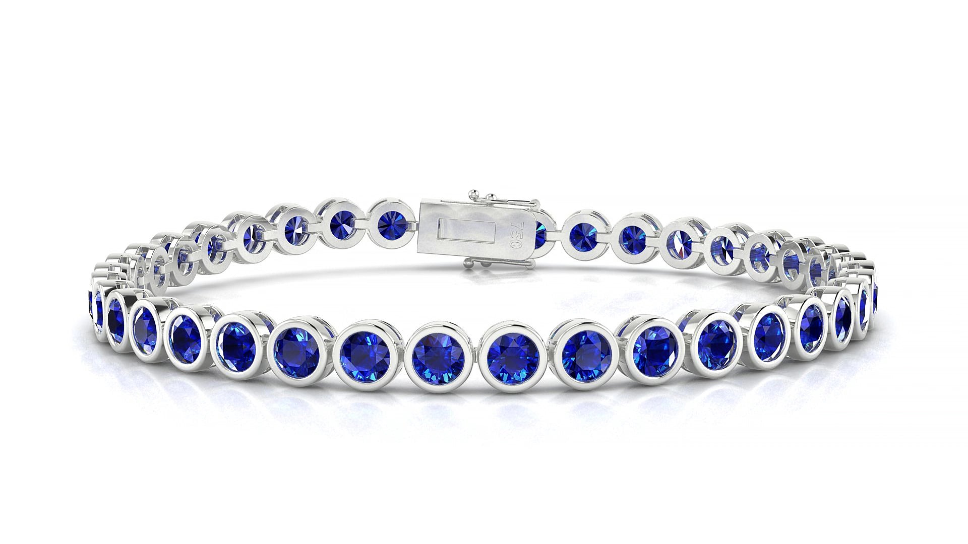 Avila | 18k White Gold 3.4 mm Round Natural Sapphire 15 cm Tennis Bracelet