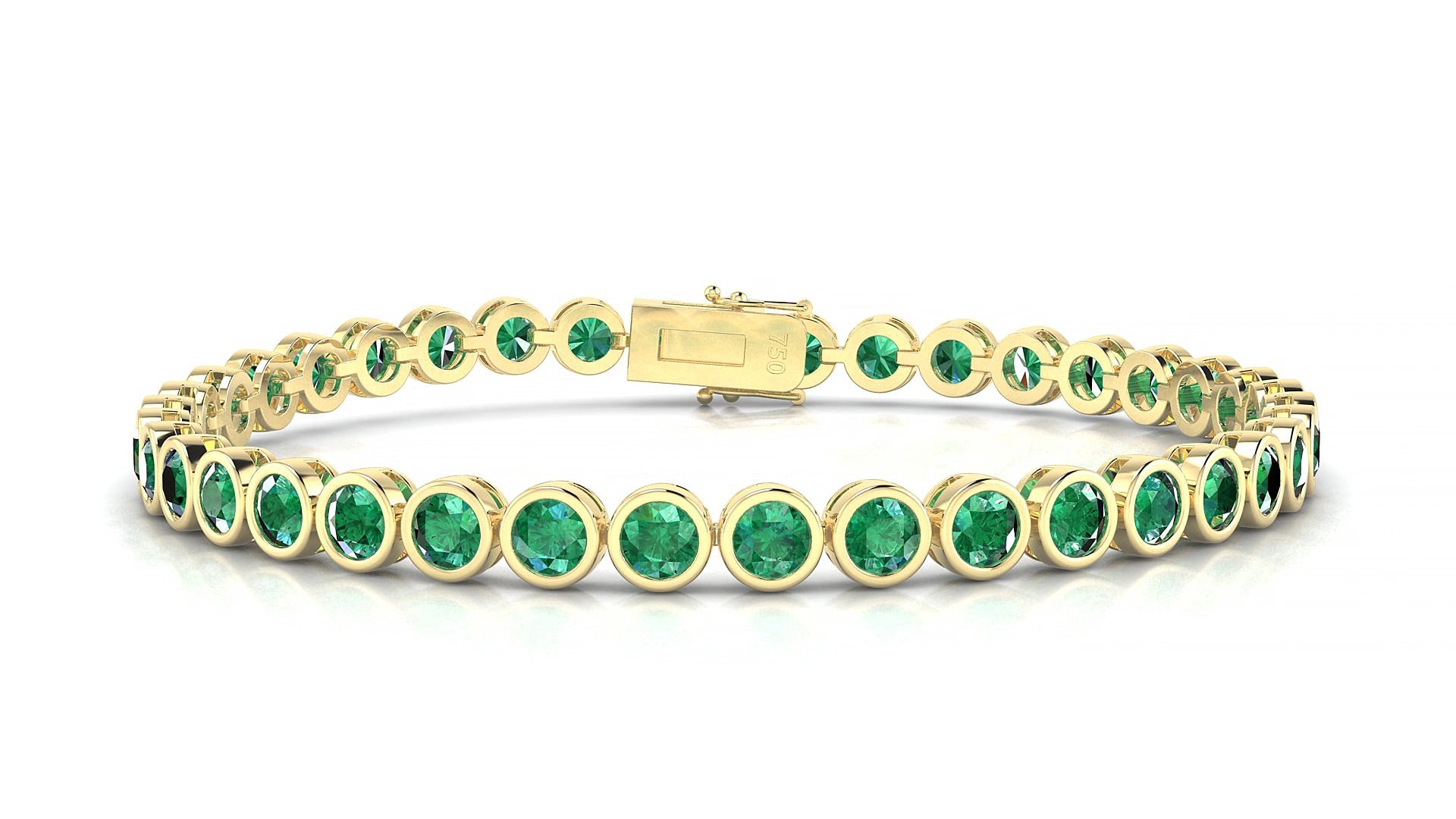 Avila | 18k Yellow Gold 3.4 mm Round Natural Emerald 19 cm Tennis Bracelet