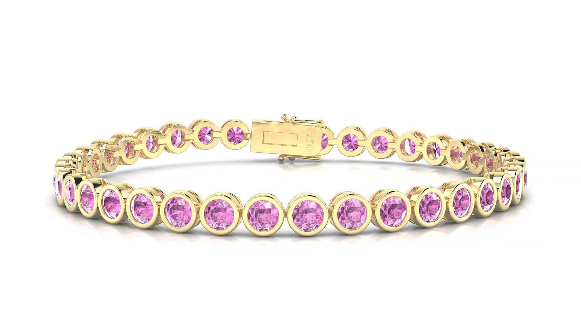 Avila | 18k Yellow Gold 3.4 mm Round Natural Pink Sapphire 20 cm Tennis Bracelet