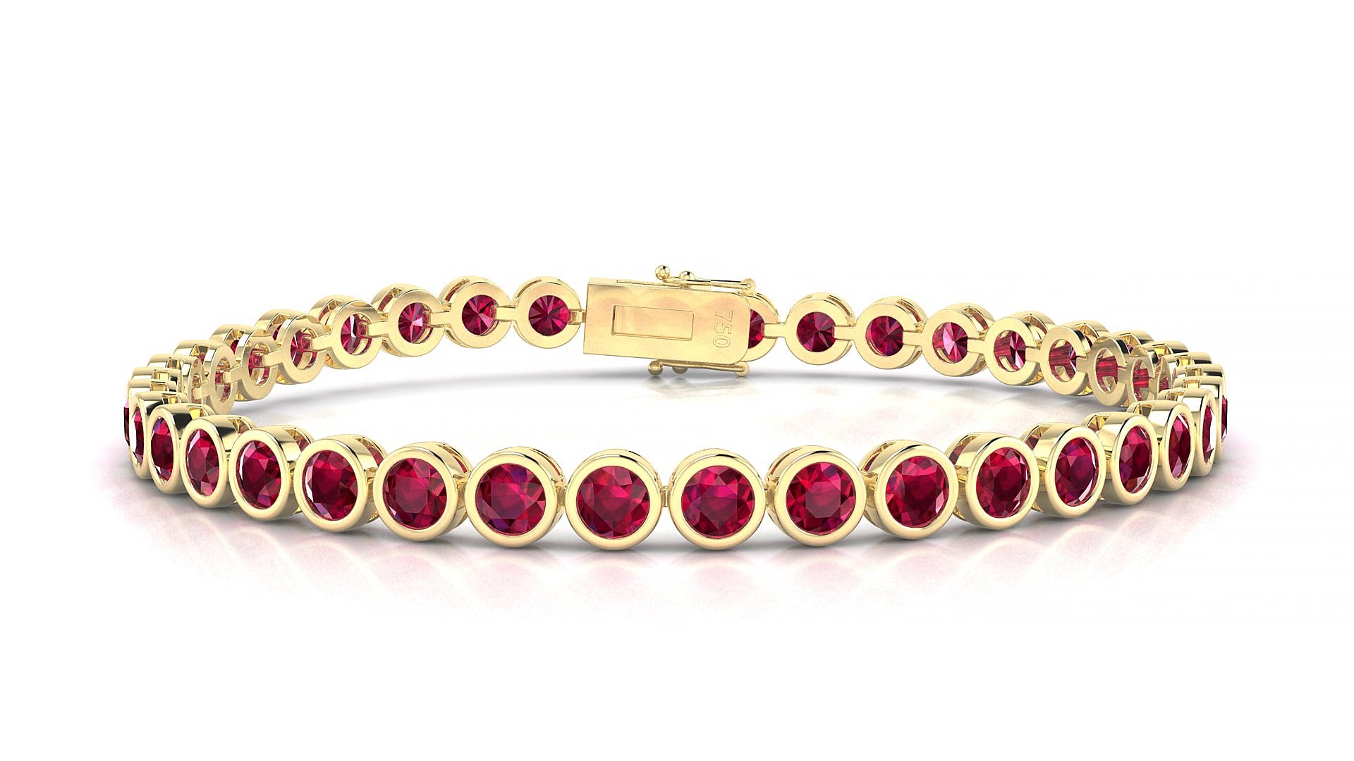 Avila | 18k Yellow Gold 3.4 mm Round Natural Ruby 17 cm Tennis Bracelet