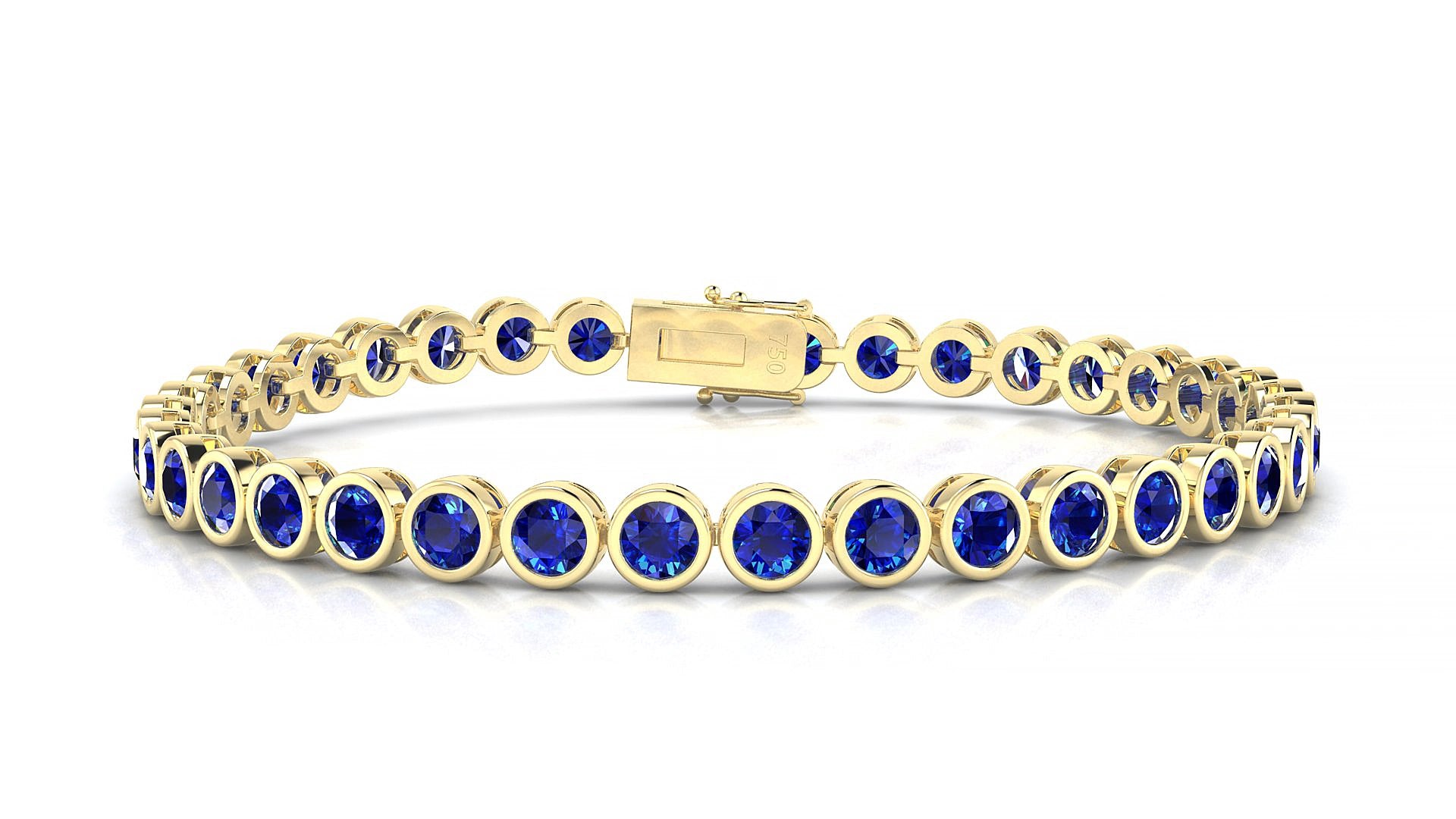 Avila | 18k Yellow Gold 3.4 mm Round Natural Sapphire 18 cm Tennis Bracelet