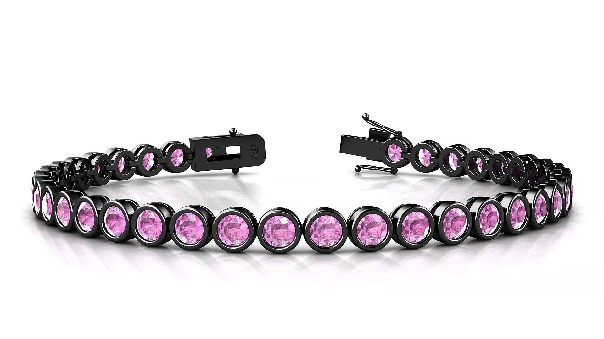 Avila | 18k Black Gold 3.4 mm Round Natural Pink Sapphire 19 cm Tennis Bracelet