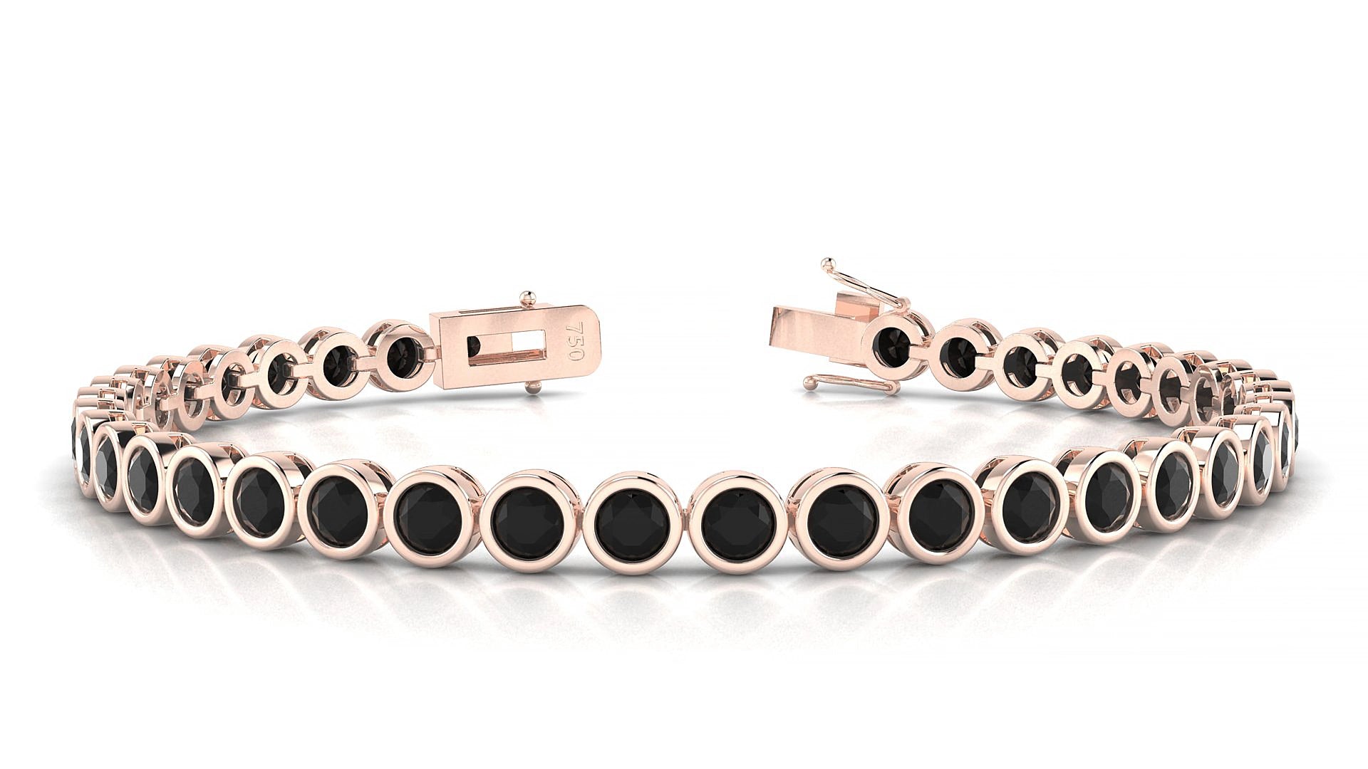 Avila | 18k Rose Gold 3.4 mm Round Natural Black Diamond 15 cm Tennis Bracelet