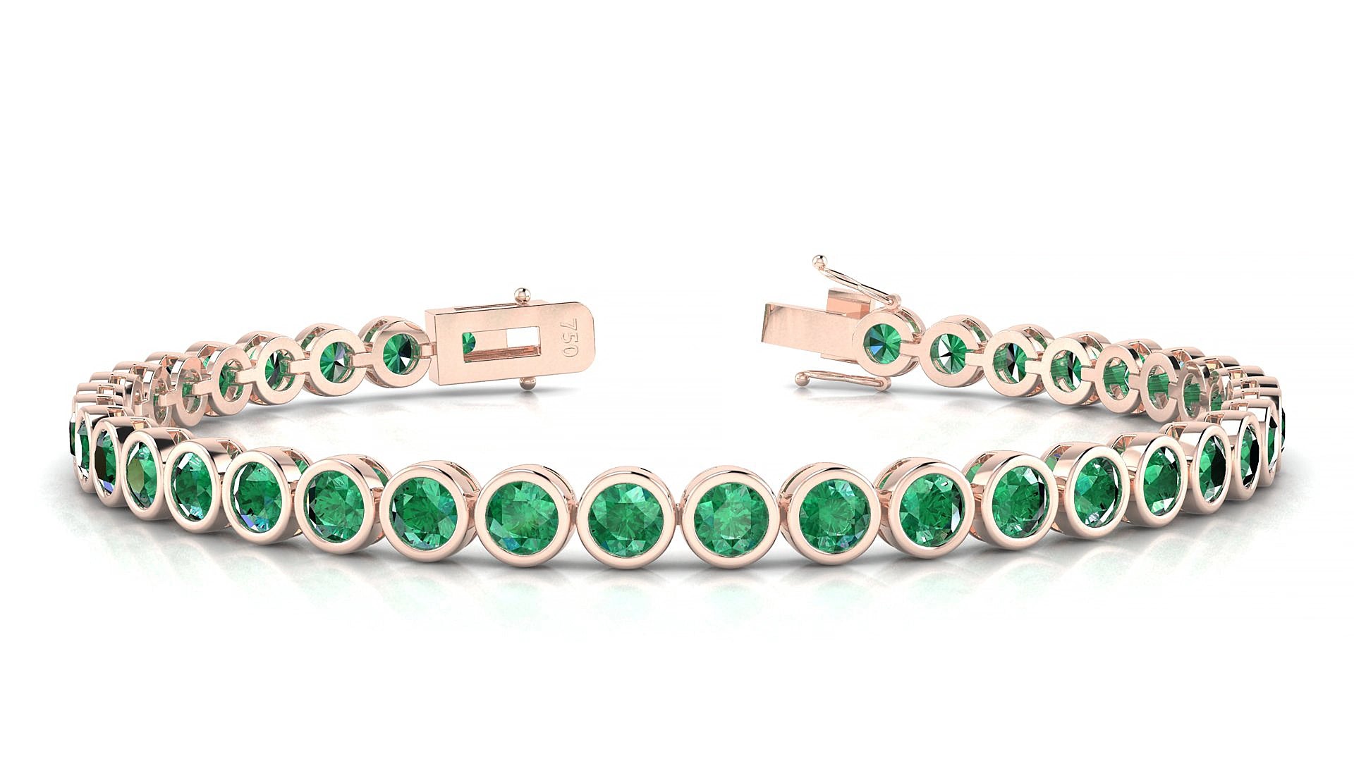 Avila | 18k Rose Gold 3.4 mm Round Natural Emerald 15 cm Tennis Bracelet