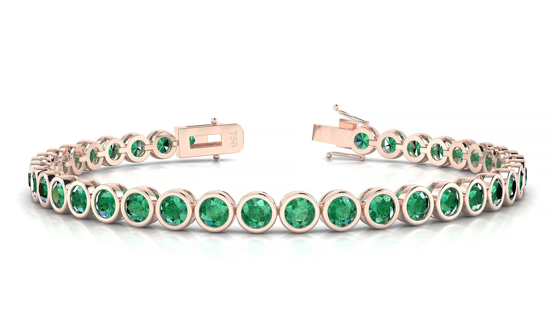 Avila | 18k Rose Gold 3.4 mm Round Natural Emerald Tennis Bracelet