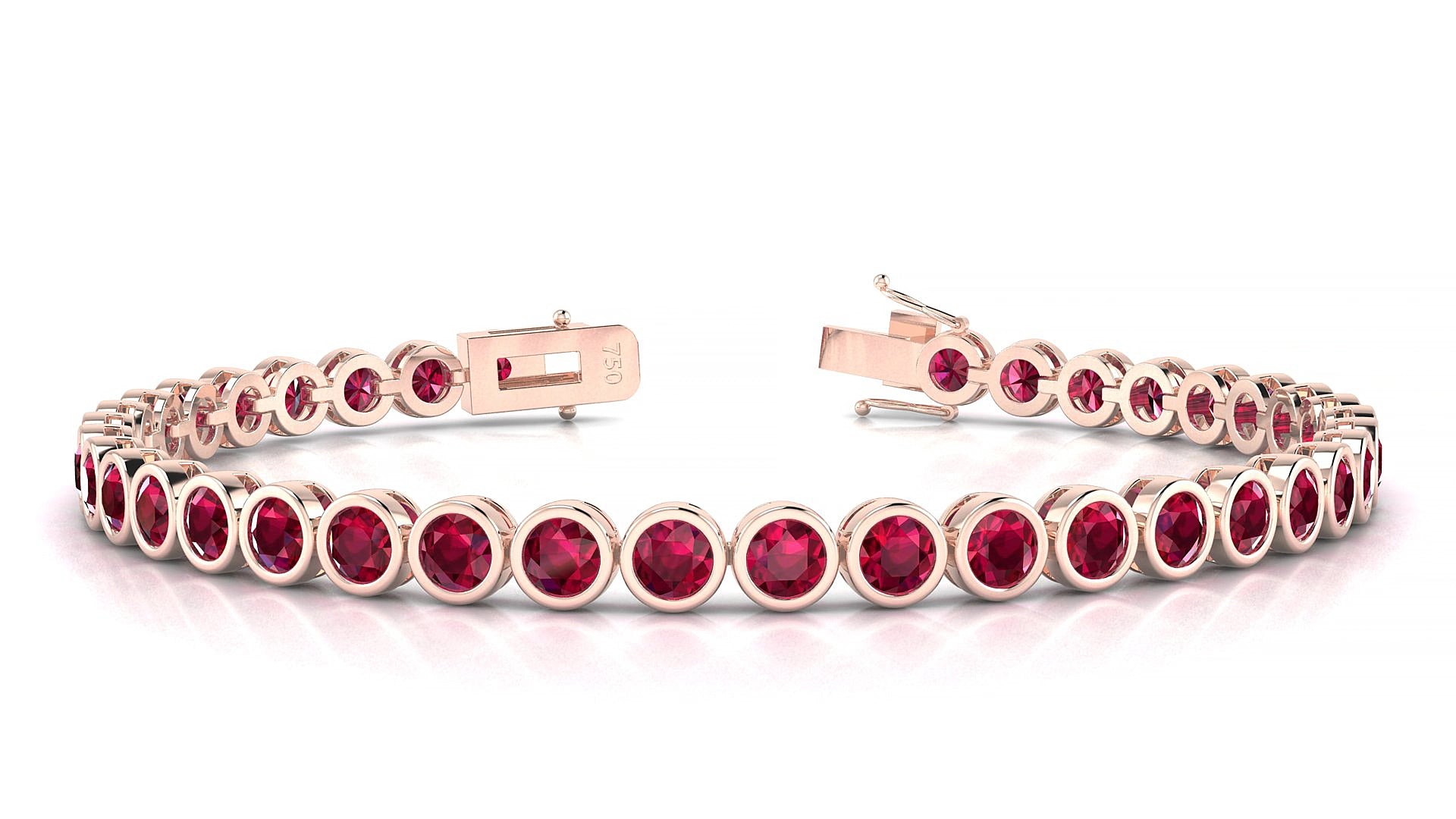 Avila | 18k Rose Gold 3.4 mm Round Natural Ruby 18 cm Tennis Bracelet