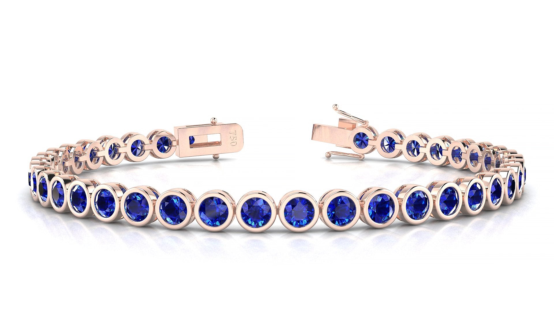Avila | 18k Rose Gold 3.4 mm Round Natural Sapphire 16 cm Tennis Bracelet