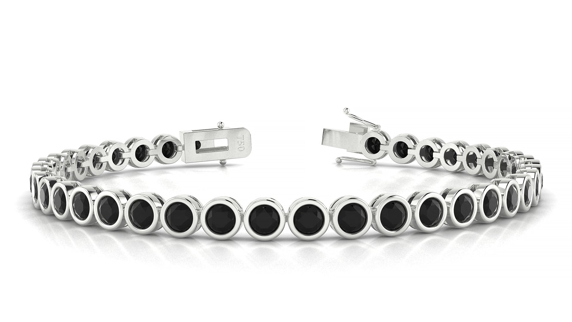 Avila | 18k White Gold 3.4 mm Round Natural Black Diamond Tennis Bracelet