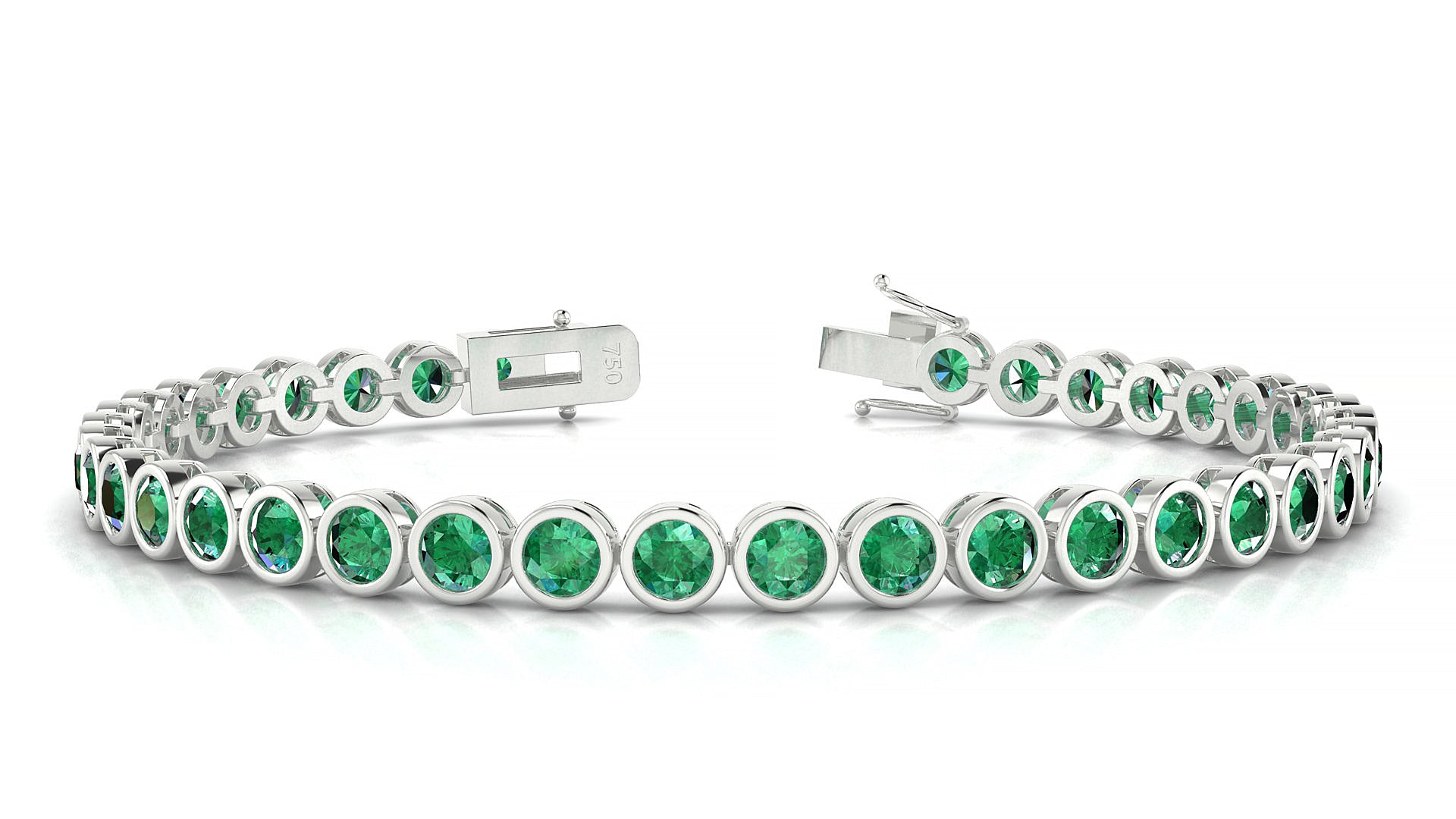 Avila | 18k White Gold 3.4 mm Round Natural Emerald Tennis Bracelet