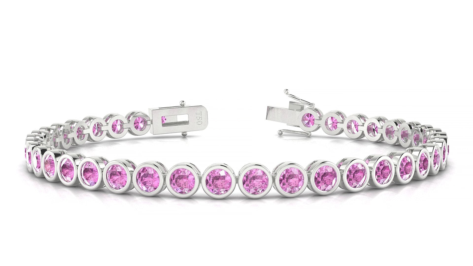 Avila | 18k White Gold 3.4 mm Round Natural Pink Sapphire 18 cm Tennis Bracelet
