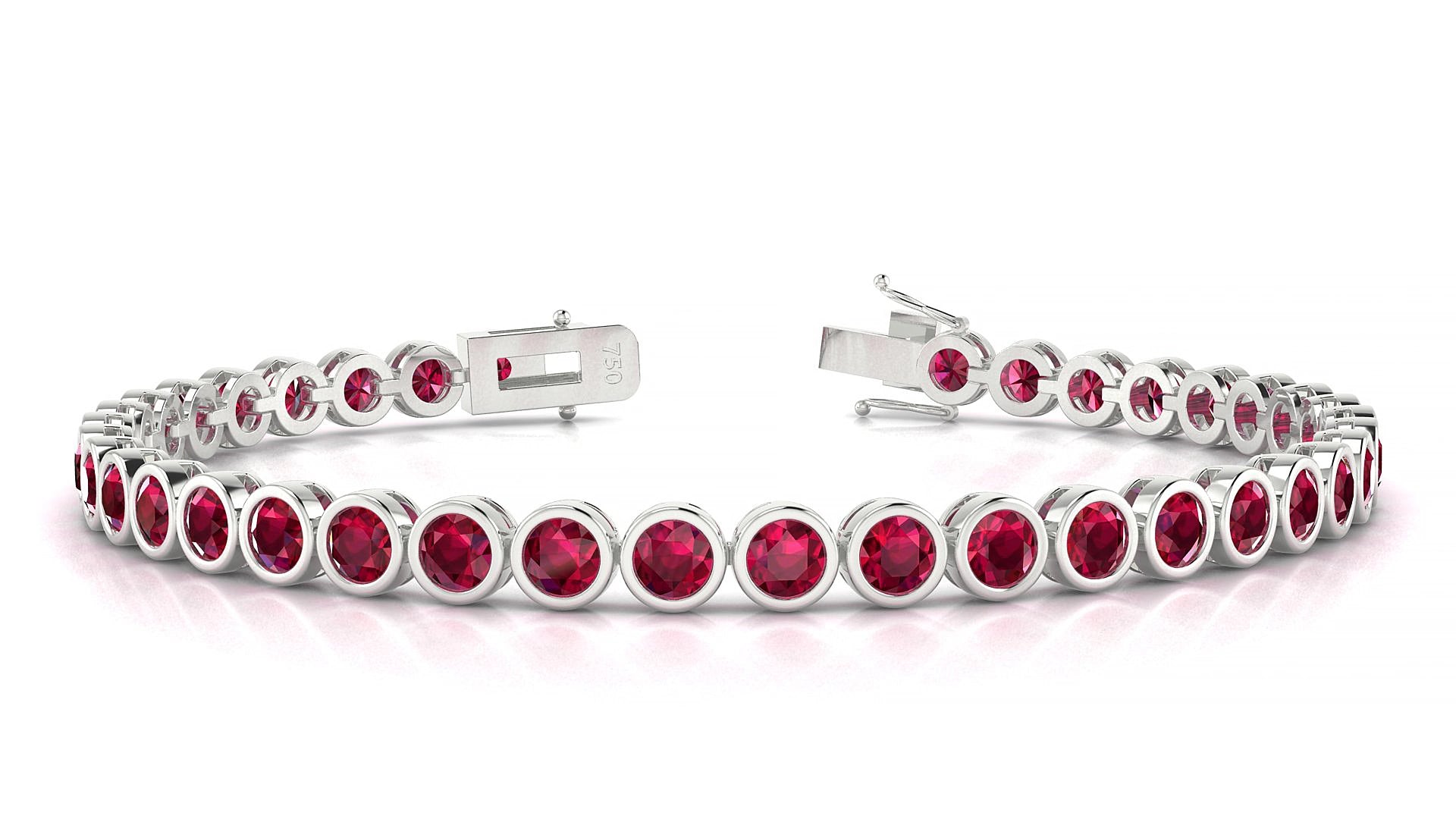 Avila | 18k White Gold 3.4 mm Round Natural Ruby 17 cm Tennis Bracelet