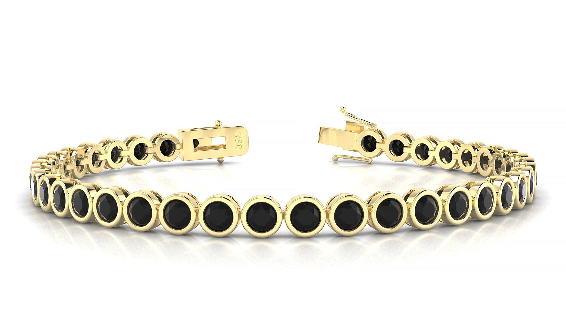 Avila | 18k Yellow Gold 3.4 mm Round Natural Black Diamond Tennis Bracelet