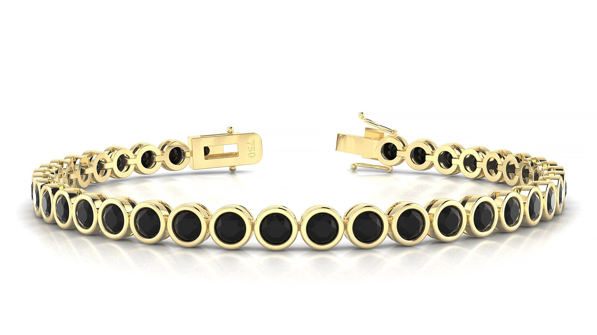 Avila | 18k Yellow Gold 3.4 mm Round Natural Black Diamond 16 cm Tennis Bracelet