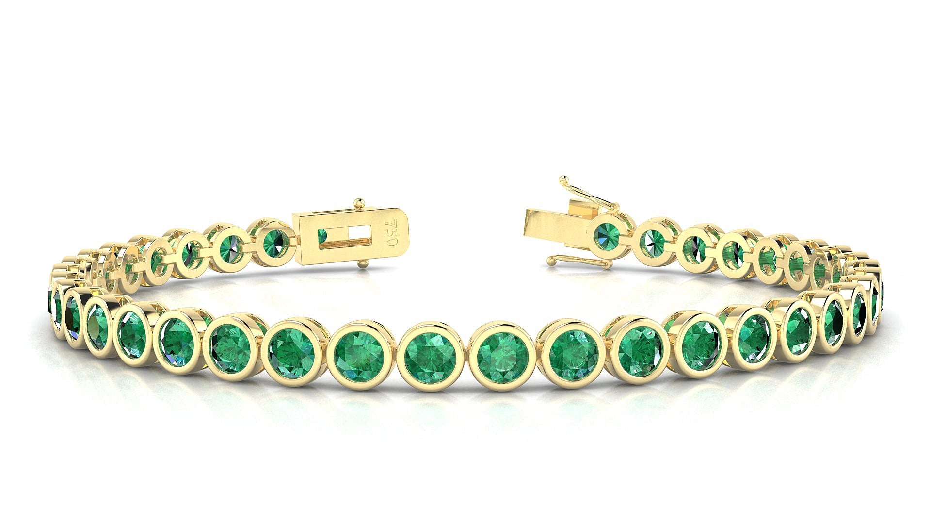 Avila | 18k Yellow Gold 3.4 mm Round Natural Emerald 19 cm Tennis Bracelet