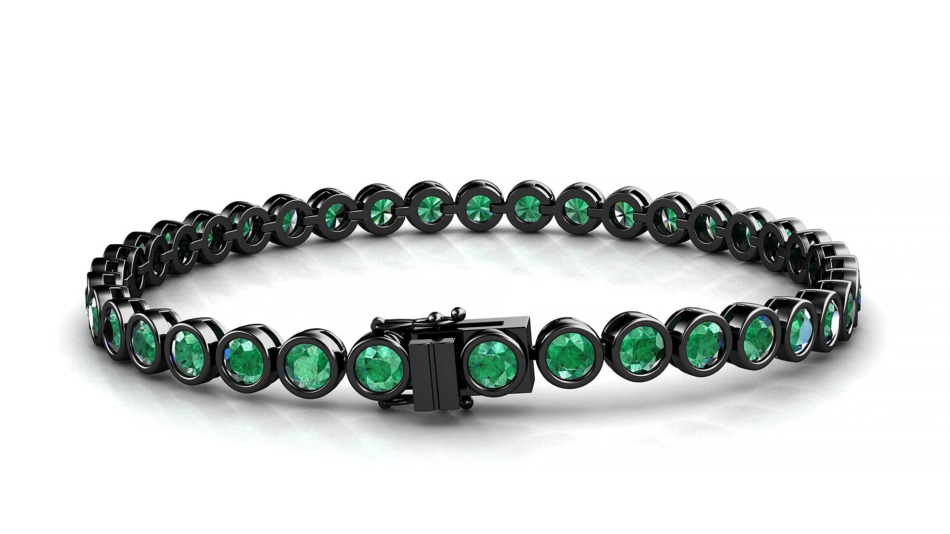 Avila | 18k Black Gold 3.4 mm Round Natural Emerald 17 cm Tennis Bracelet