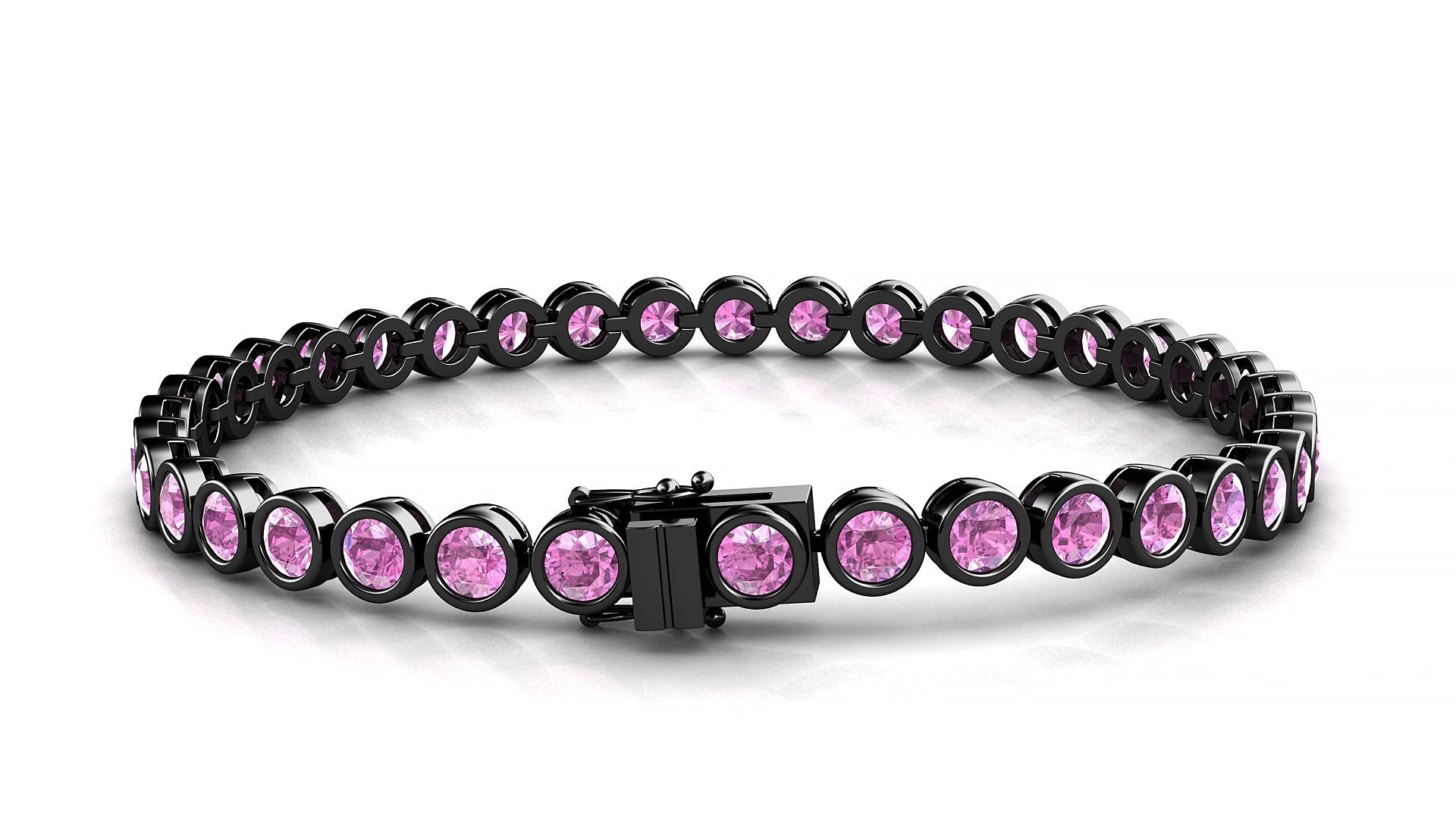 Avila | 18k Black Gold 3.4 mm Round Natural Pink Sapphire 18 cm Tennis Bracelet