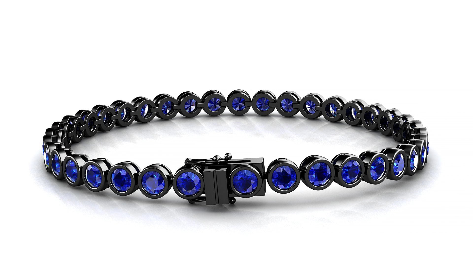 Avila | 18k Black Gold 3.4 mm Round Natural Sapphire 17 cm Tennis Bracelet