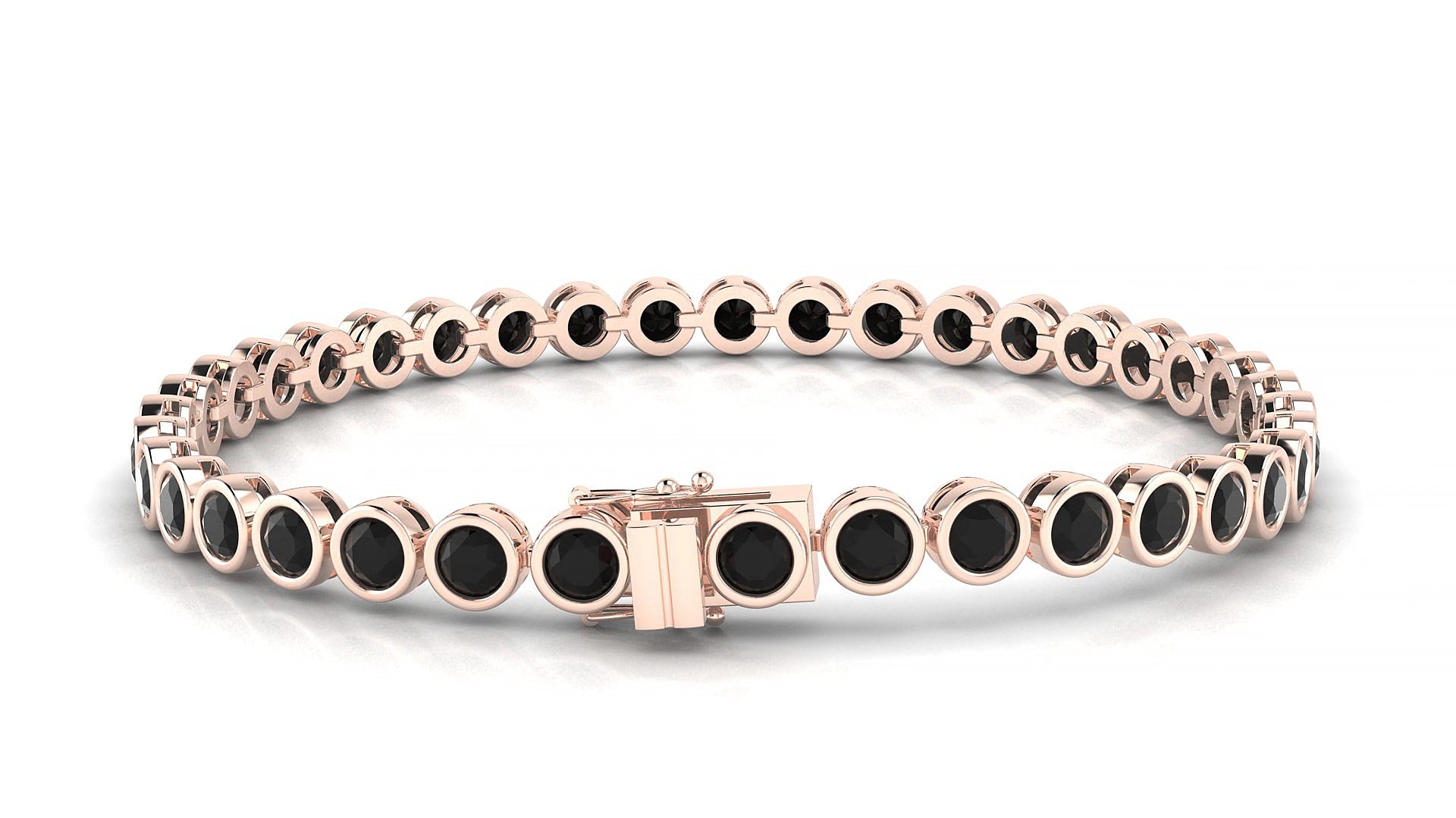 Avila | 18k Rose Gold 3.4 mm Round Natural Black Diamond 19 cm Tennis Bracelet