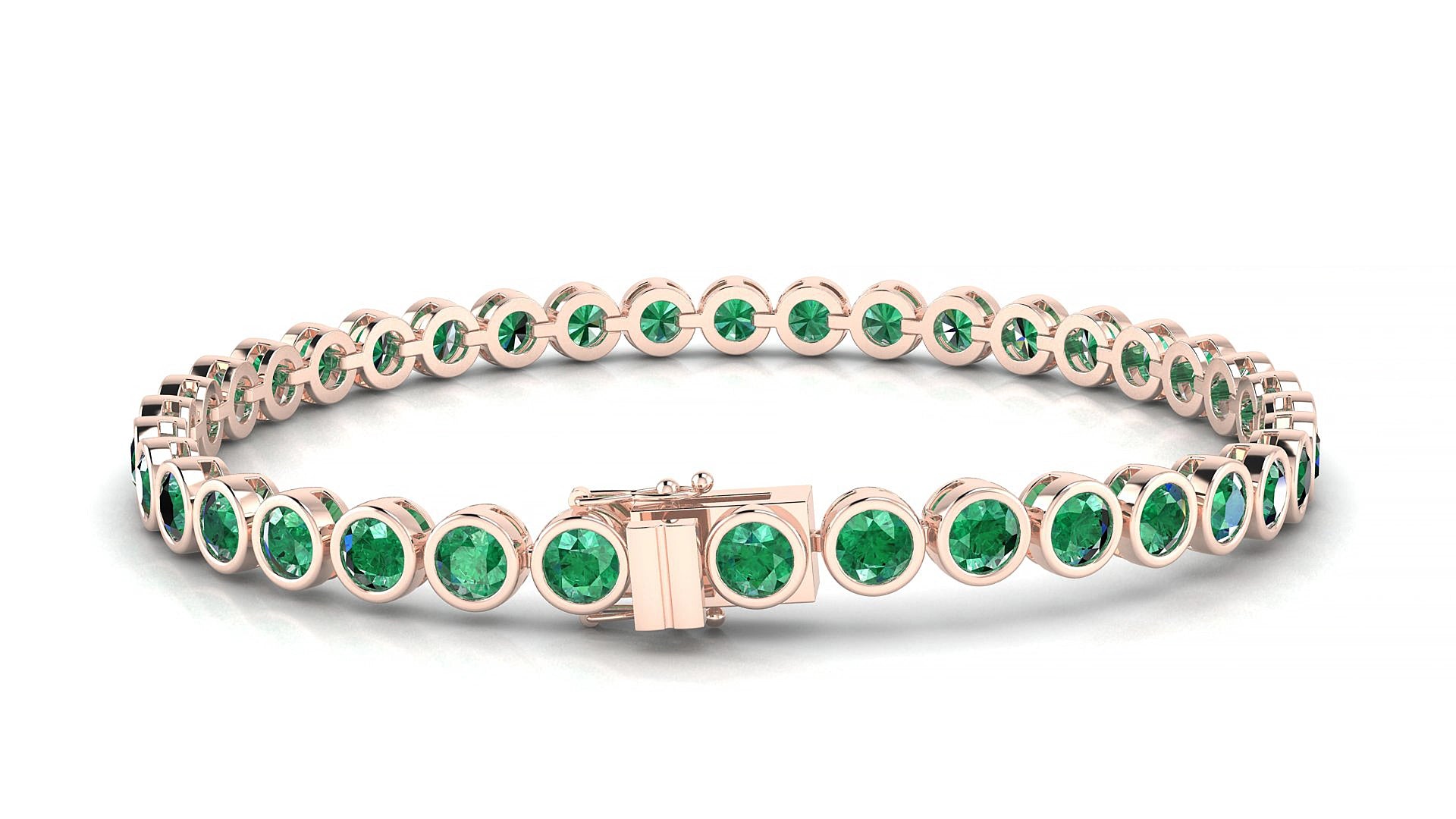 Avila | 18k Rose Gold 3.4 mm Round Natural Emerald 18 cm Tennis Bracelet