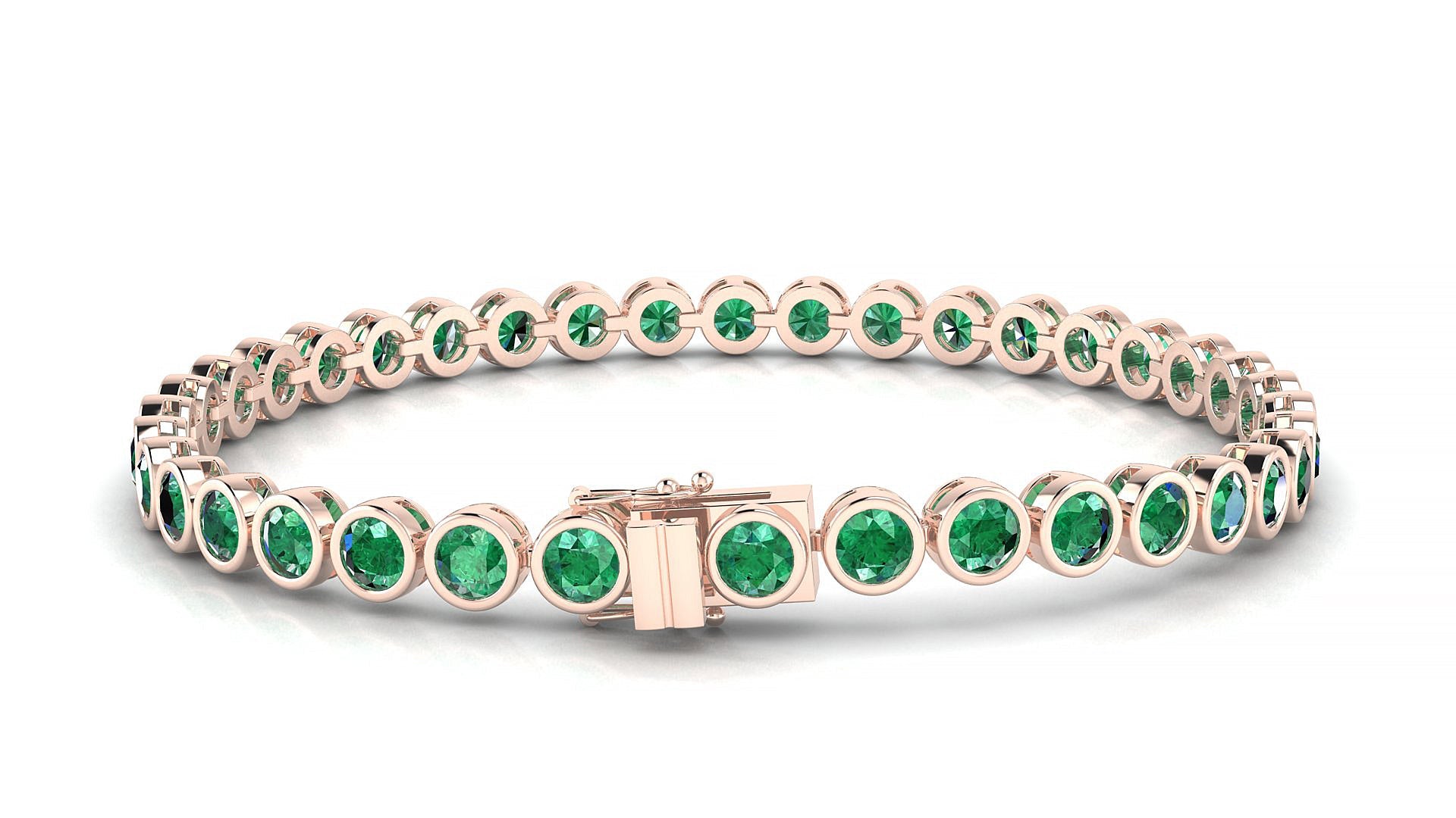 Avila | 18k Rose Gold 3.4 mm Round Natural Emerald Tennis Bracelet