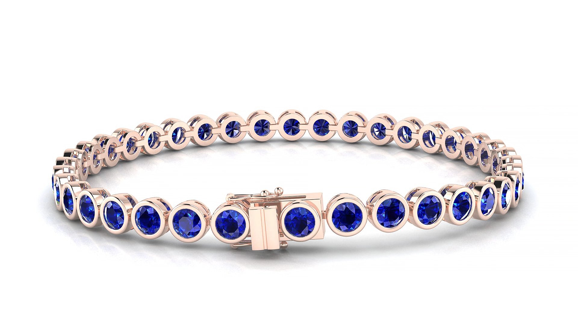 Avila | 18k Rose Gold 3.4 mm Round Natural Sapphire 15 cm Tennis Bracelet