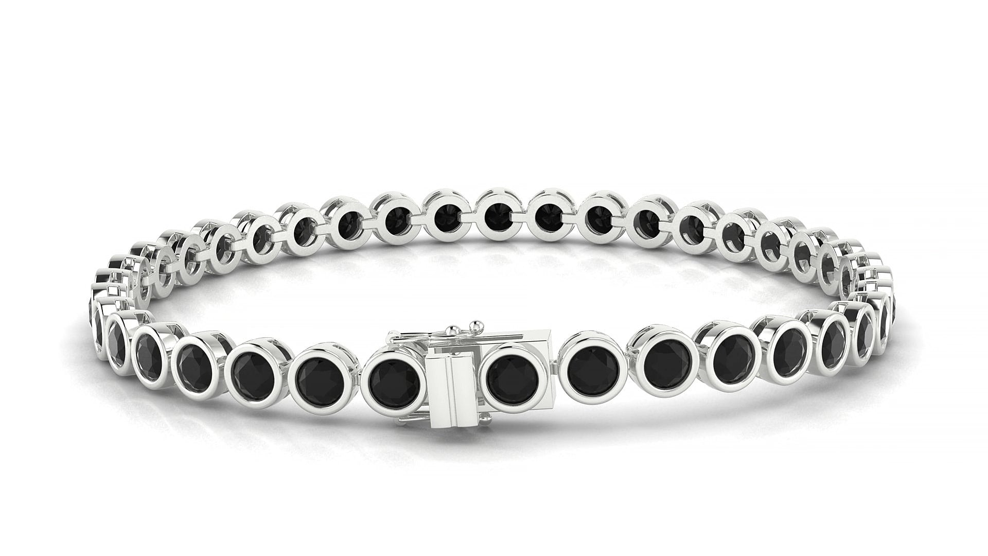 Avila | 18k White Gold 3.4 mm Round Natural Black Diamond 19 cm Tennis Bracelet