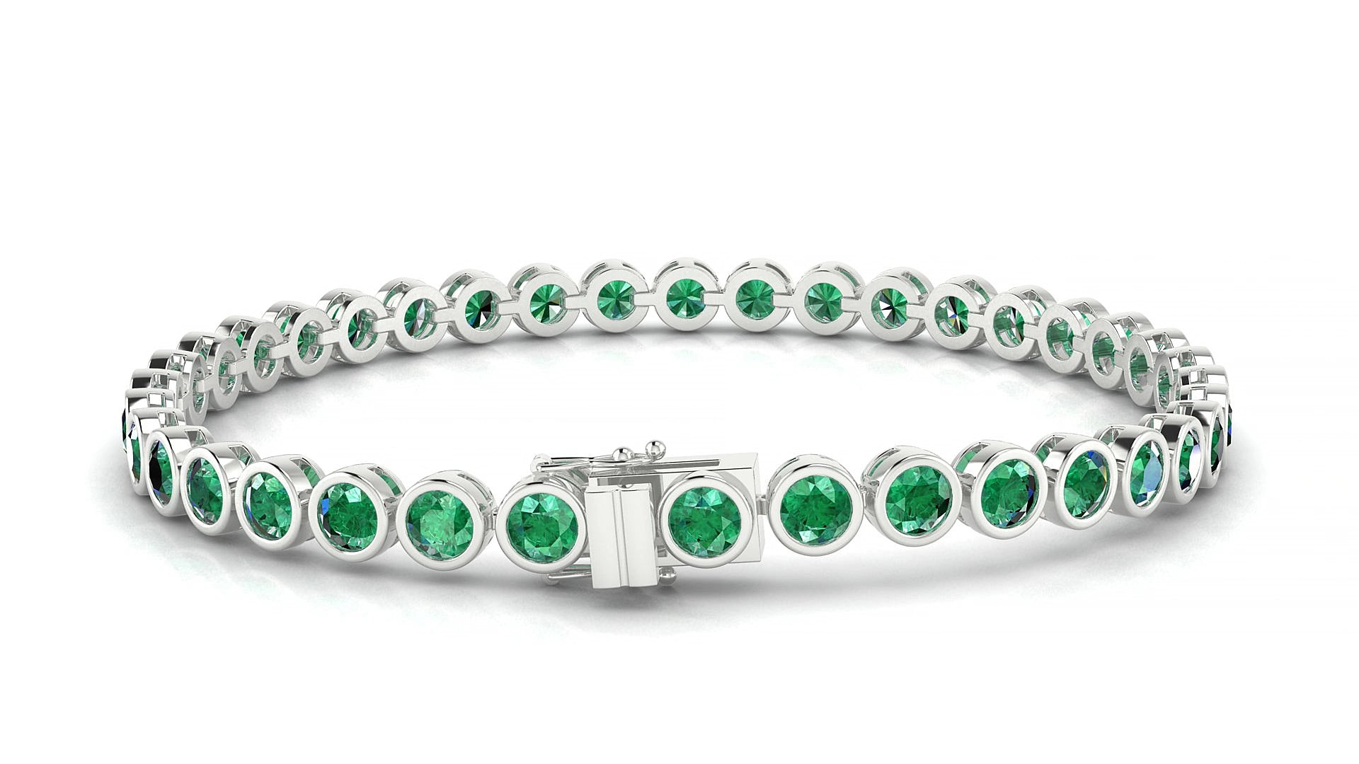 Avila | 18k White Gold 3.4 mm Round Natural Emerald 17 cm Tennis Bracelet