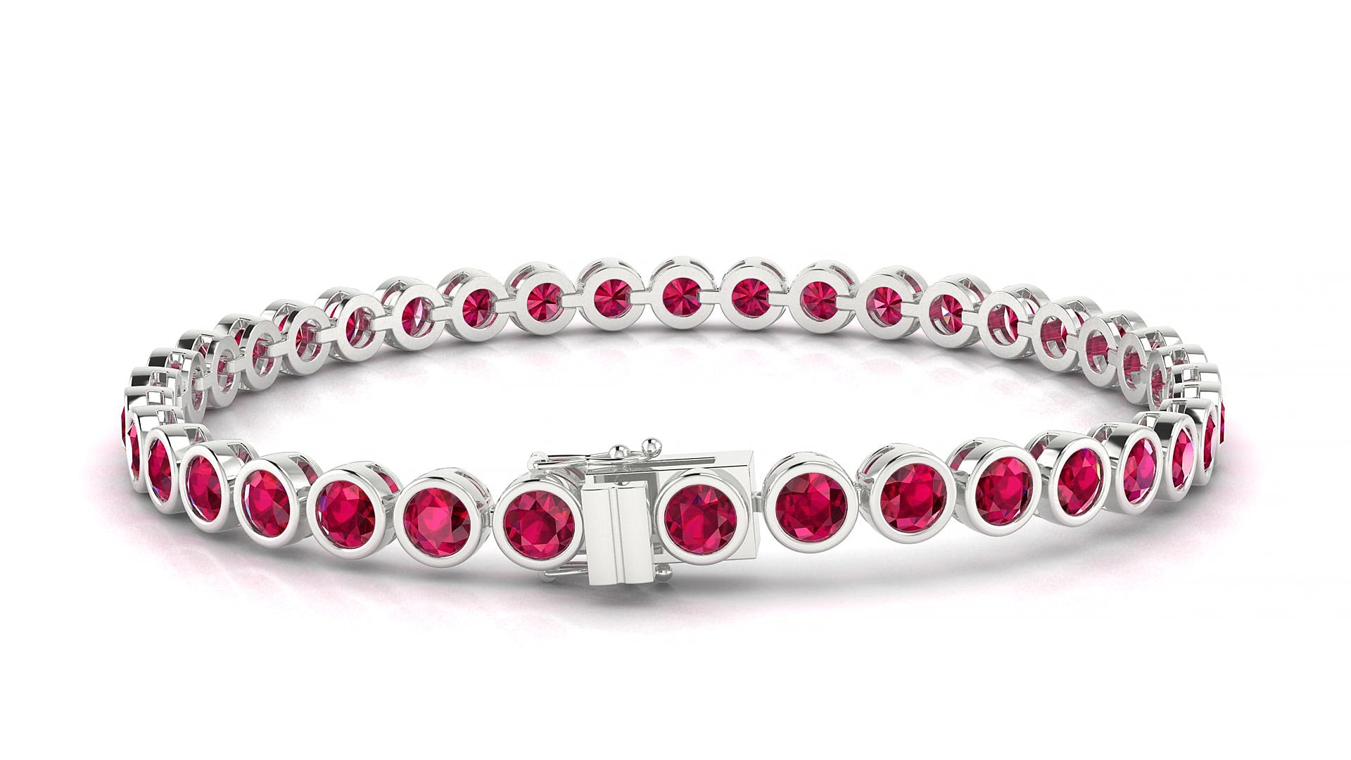 Avila | 18k White Gold 3.4 mm Round Natural Ruby 15 cm Tennis Bracelet