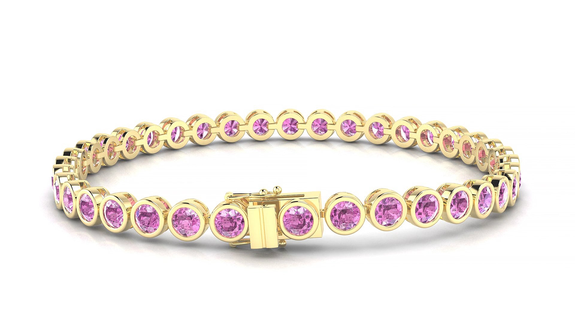Avila | 18k Yellow Gold 3.4 mm Round Natural Pink Sapphire 18 cm Tennis Bracelet
