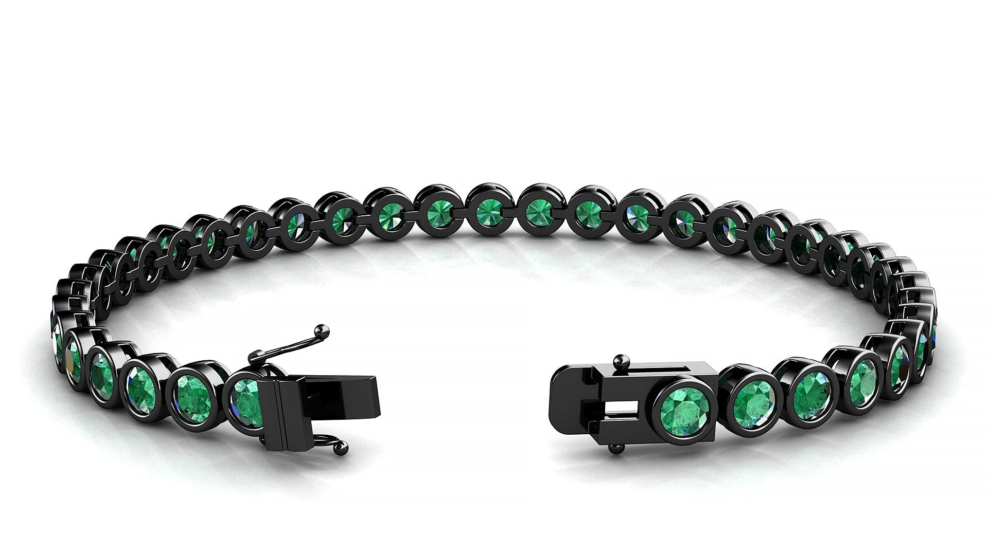 Avila | 18k Black Gold 3.4 mm Round Natural Emerald Tennis Bracelet