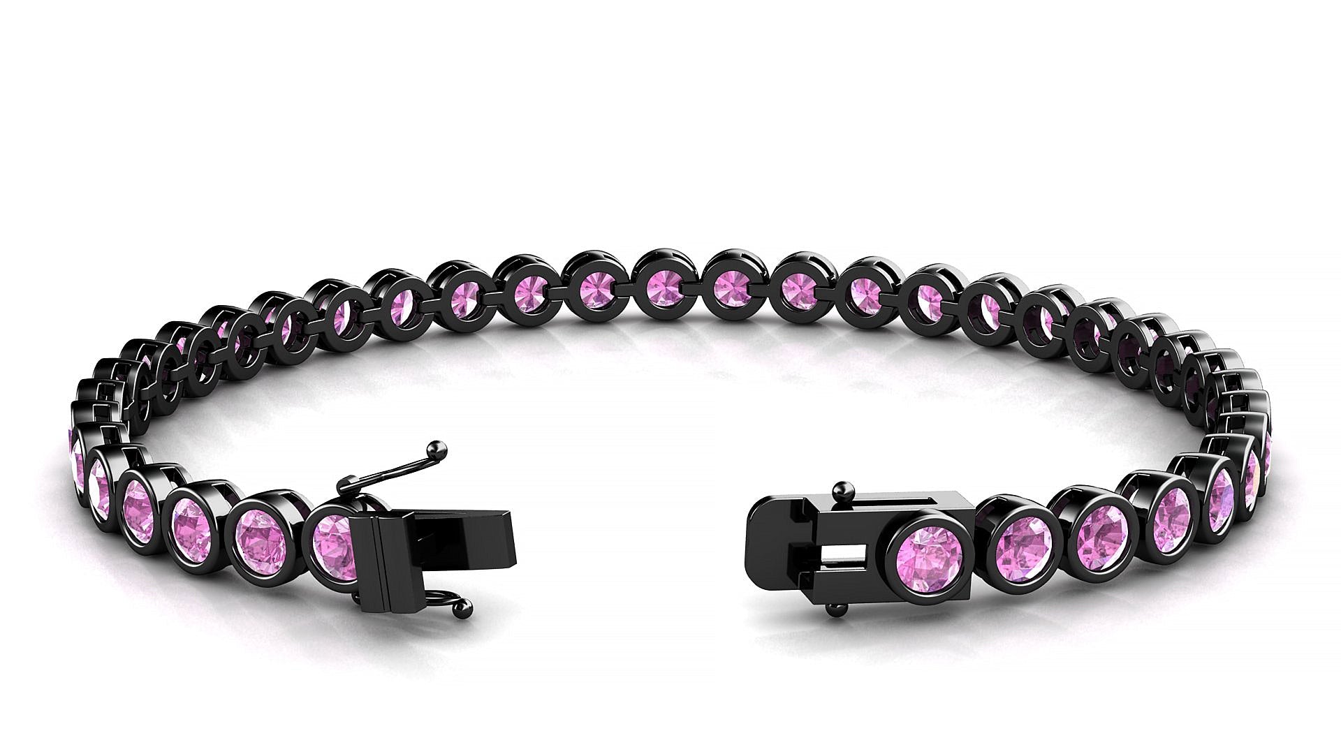 Avila | 18k Black Gold 3.4 mm Round Natural Pink Sapphire Tennis Bracelet