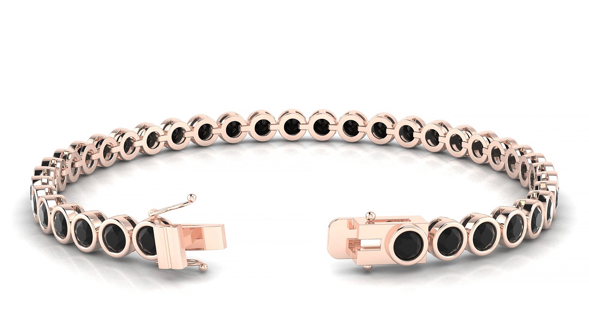 Avila | 18k Rose Gold 3.4 mm Round Natural Black Diamond 15 cm Tennis Bracelet
