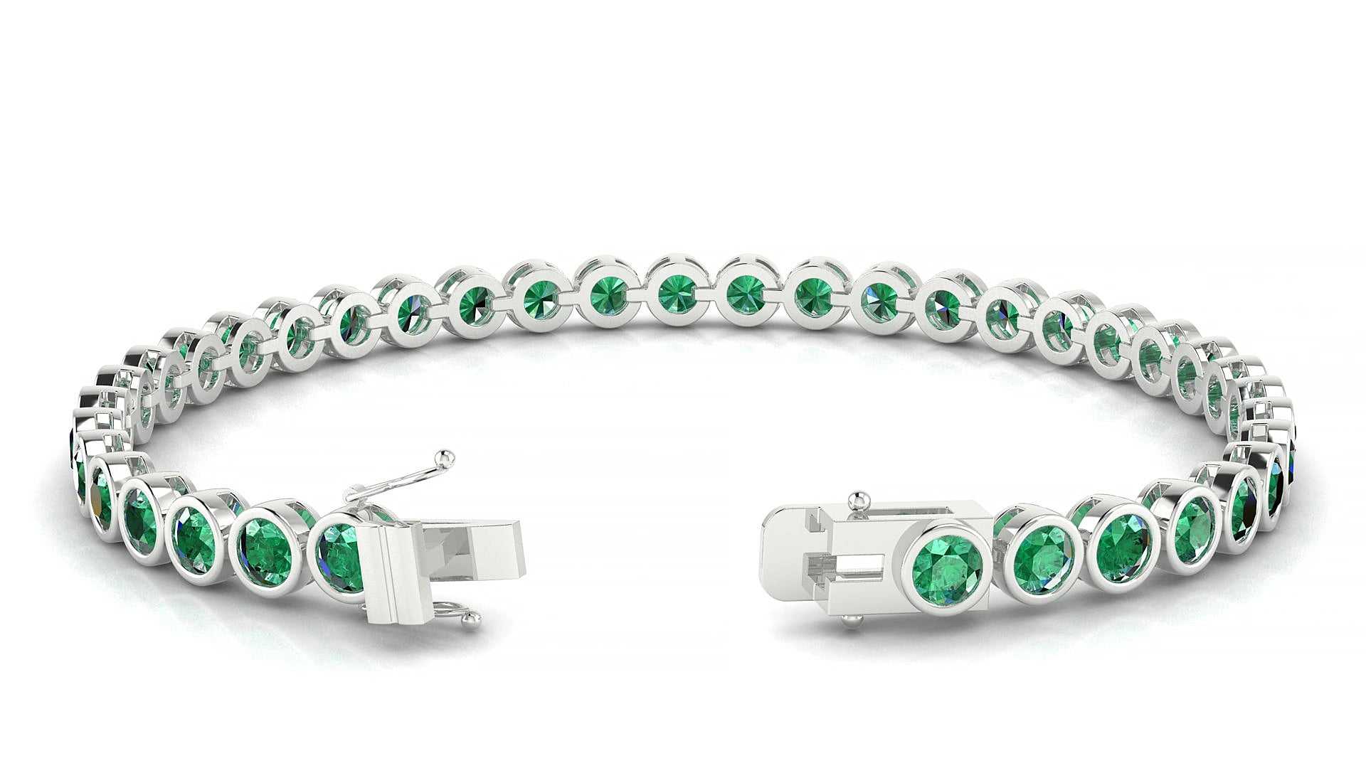 Avila | 18k White Gold 3.4 mm Round Natural Emerald 17 cm Tennis Bracelet