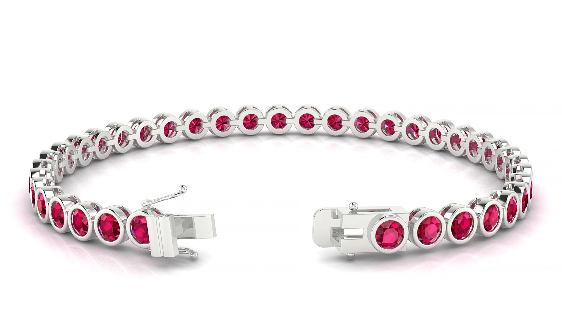 Avila | 18k White Gold 3.4 mm Round Natural Ruby 16 cm Tennis Bracelet
