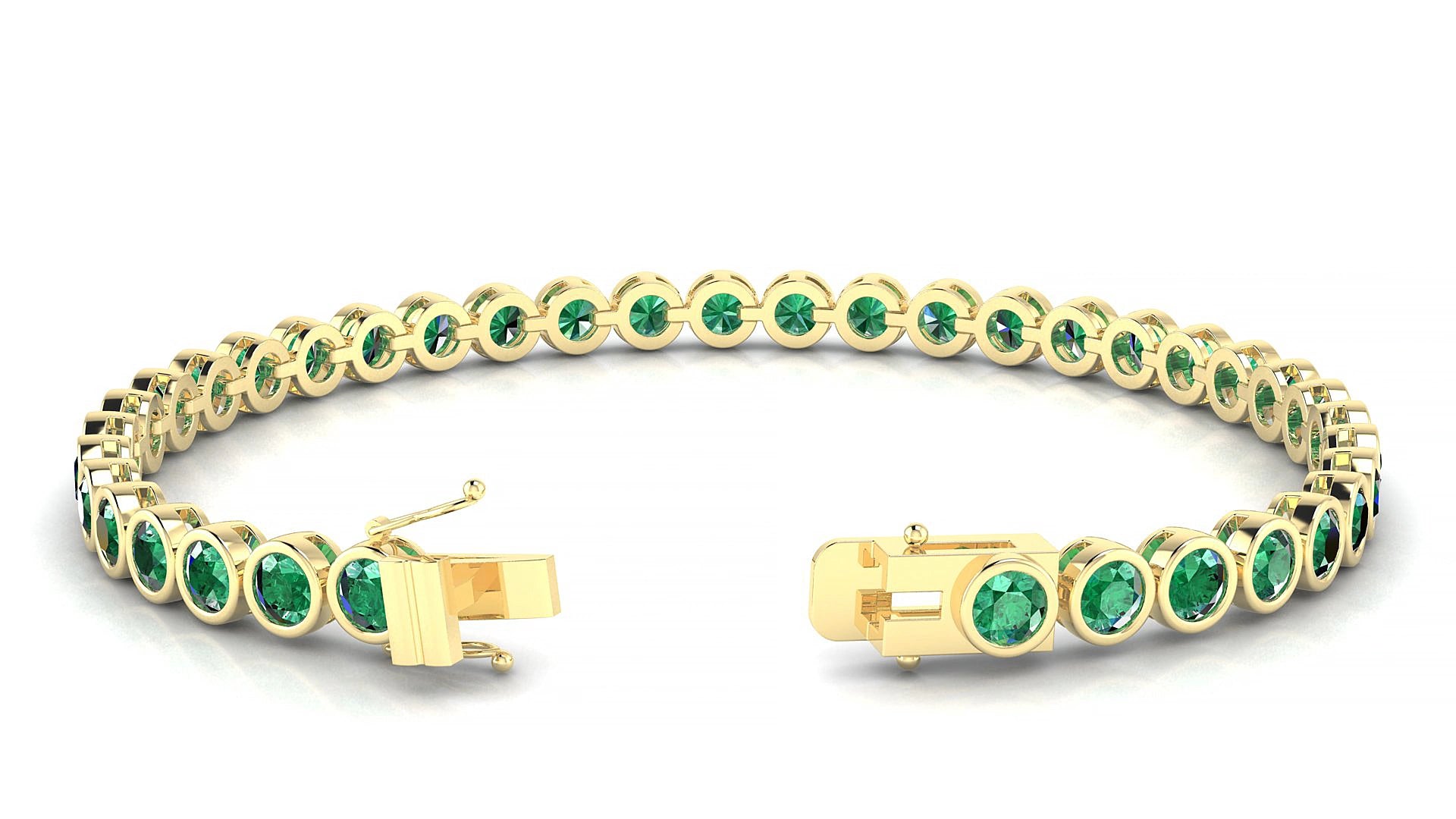 Avila | 18k Yellow Gold 3.4 mm Round Natural Emerald 15 cm Tennis Bracelet