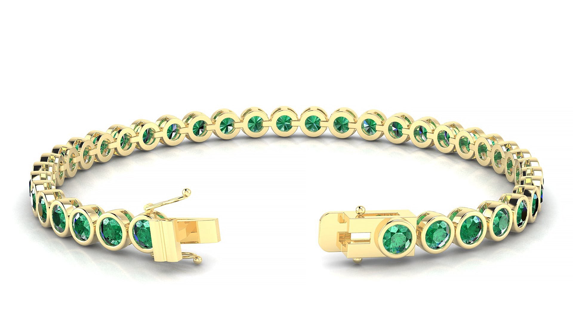 Avila | 18k Yellow Gold 3.4 mm Round Natural Emerald Tennis Bracelet