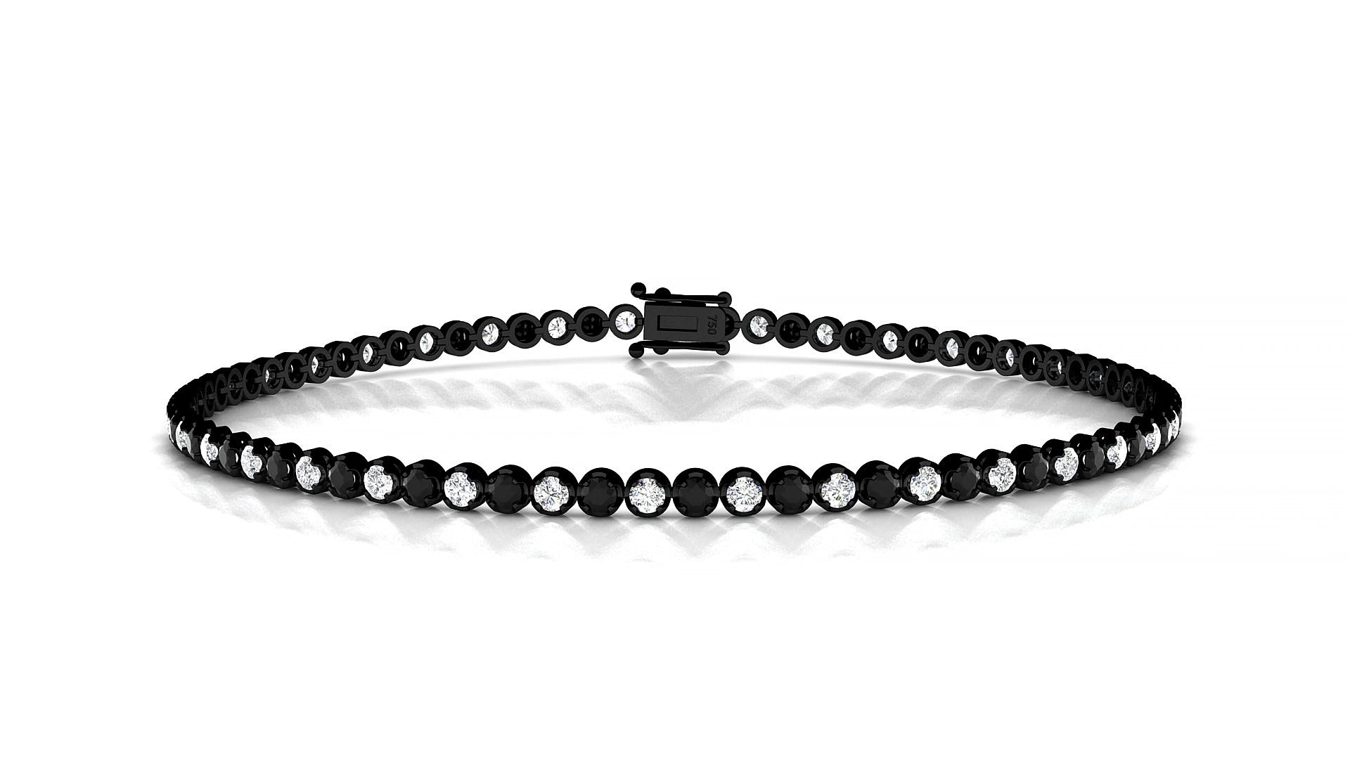 Bengal 1-1 | 18k Black Gold 1.7 mm Round Natural Black Diamond & Diamond 16 cm Tennis Bracelet
