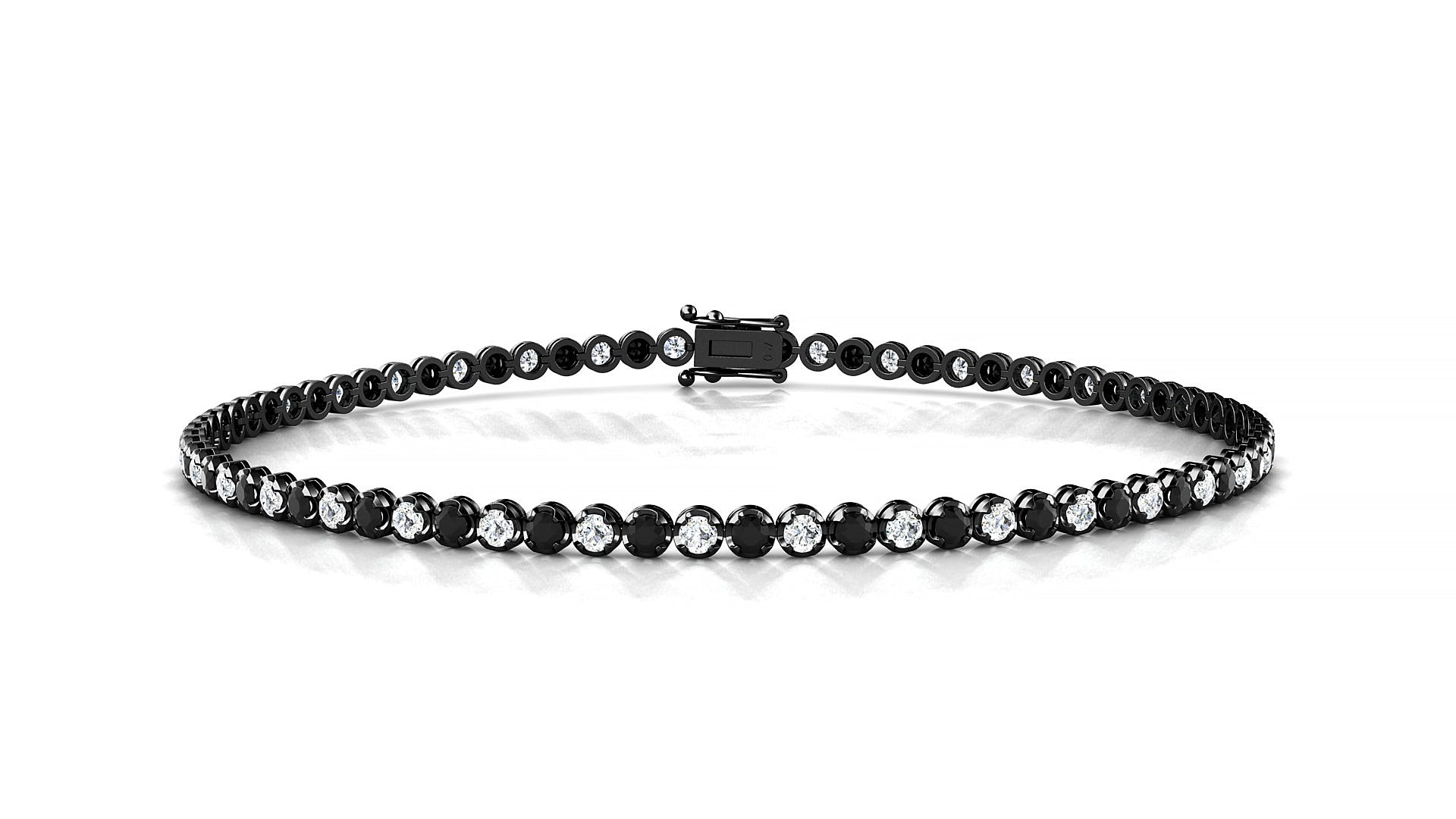 Bengal 1-1 | 18k Black Gold 1.7 mm Round Natural Black Diamond & Diamond Tennis Bracelet
