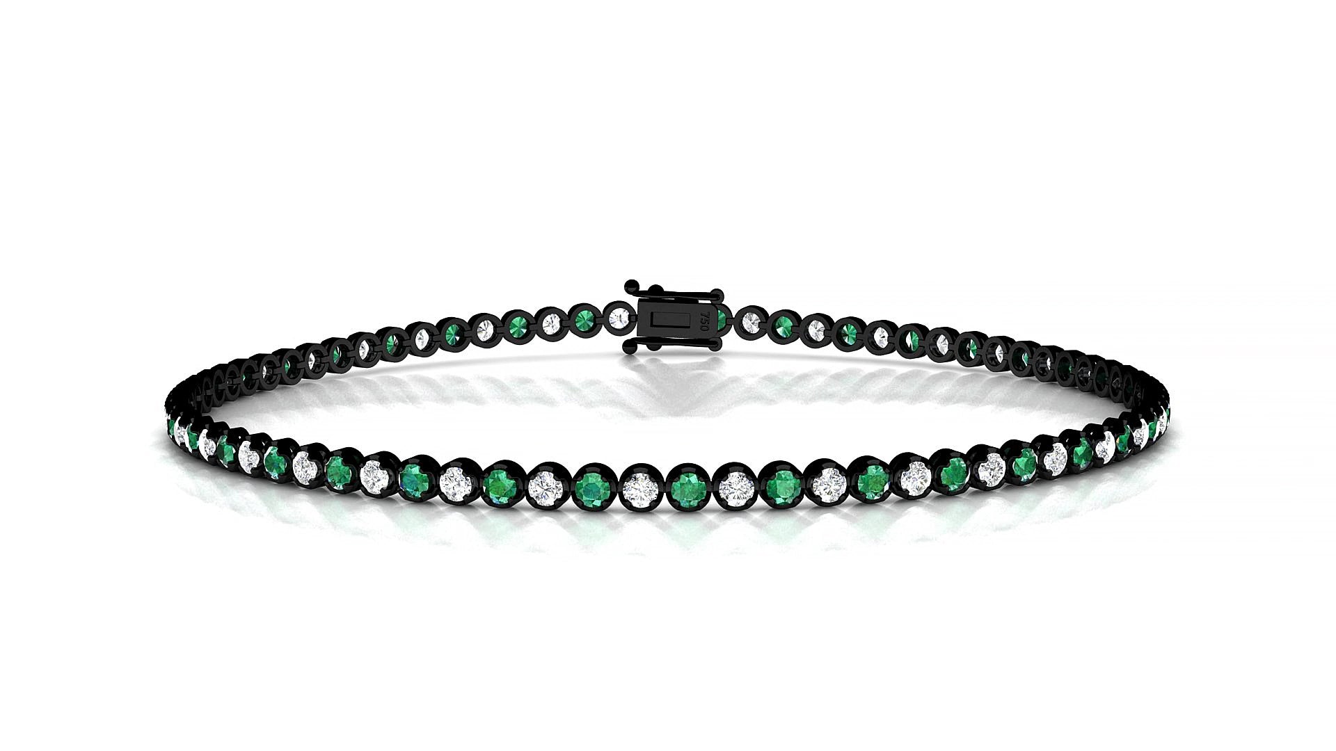 Bengal 1-1 | 18k Black Gold 1.7 mm Round Natural Emerald & Diamond 15 cm Tennis Bracelet
