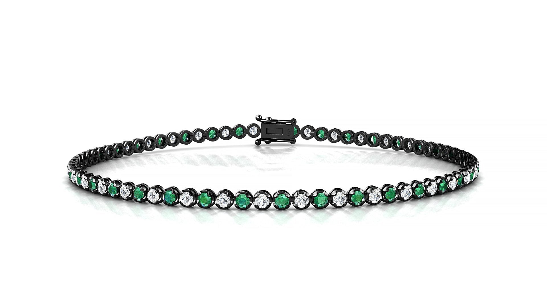 Bengal 1-1 | 18k Black Gold 1.7 mm Round Natural Emerald & Diamond Tennis Bracelet