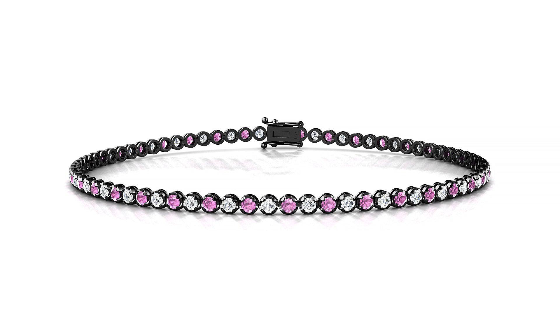 Bengal 1-1 | 18k Black Gold 1.7 mm Round Natural Pink Sapphire & Diamond Tennis Bracelet