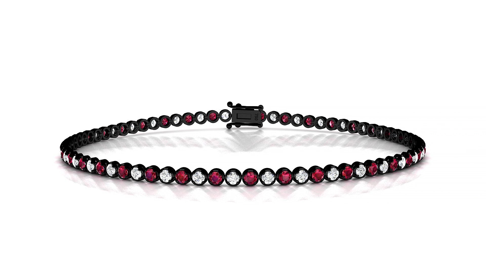 Bengal 1-1 | 18k Black Gold 1.7 mm Round Natural Ruby & Diamond 15 cm Tennis Bracelet