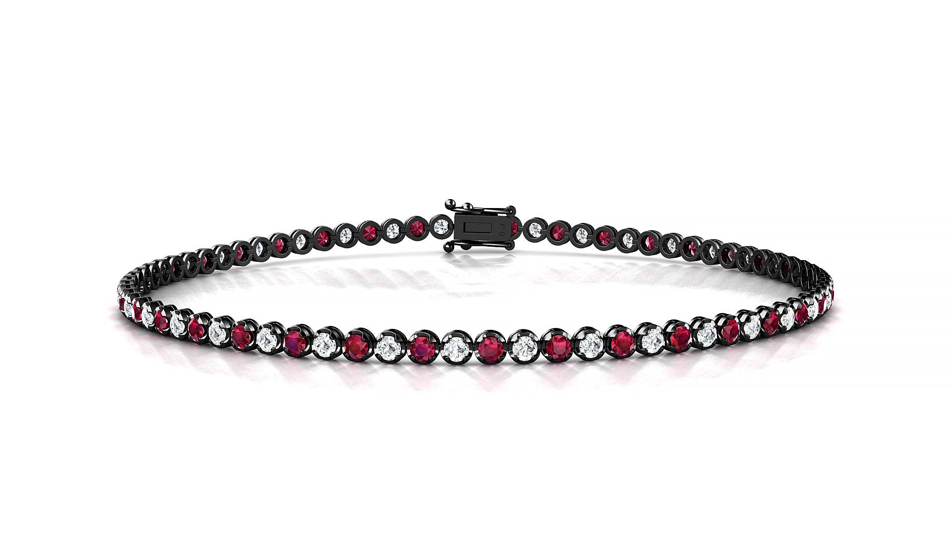 Bengal 1-1 | 18k Black Gold 1.7 mm Round Natural Ruby & Diamond Tennis Bracelet