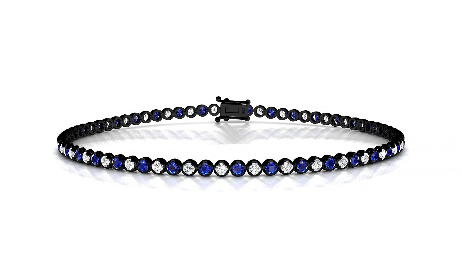 Bengal 1-1 | 18k Black Gold 1.7 mm Round Natural Sapphire & Diamond 15 cm Tennis Bracelet