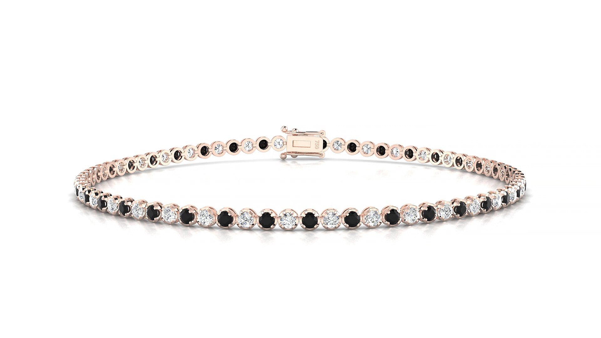 Bengal 1-1 | 18k Rose Gold 1.7 mm Round Natural Black Diamond & Diamond 15 cm Tennis Bracelet