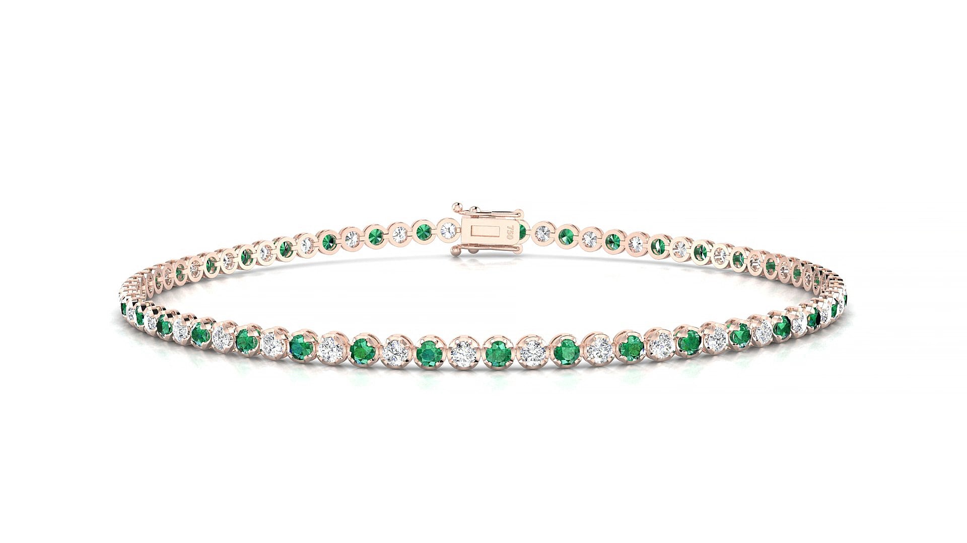 Bengal 1-1 | 18k Rose Gold 1.7 mm Round Natural Emerald & Diamond 19 cm Tennis Bracelet