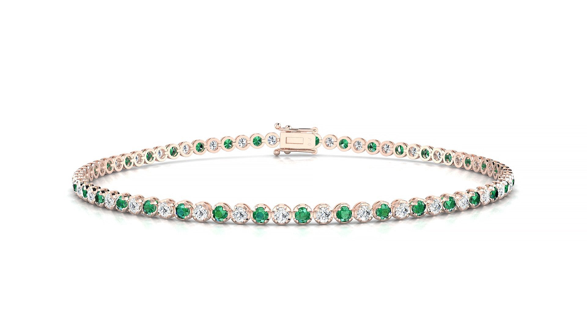 Bengal 1-1 | 18k Rose Gold 1.7 mm Round Natural Emerald & Diamond Tennis Bracelet