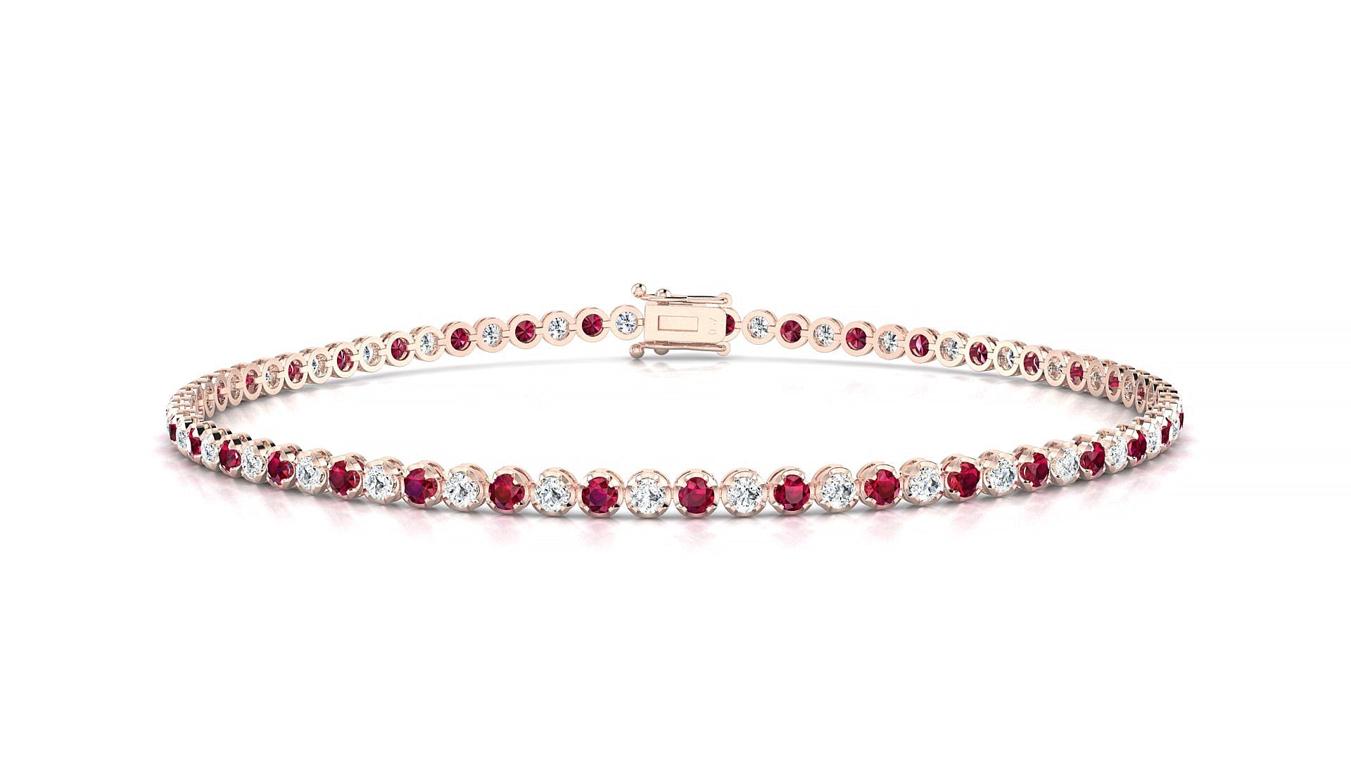 Bengal 1-1 | 18k Rose Gold 1.7 mm Round Natural Ruby & Diamond Tennis Bracelet