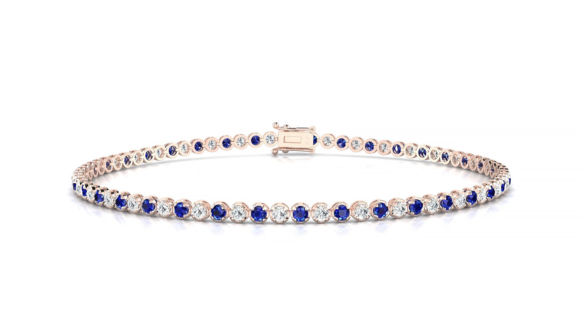 Bengal 1-1 | 18k Rose Gold 1.7 mm Round Natural Sapphire & Diamond Tennis Bracelet